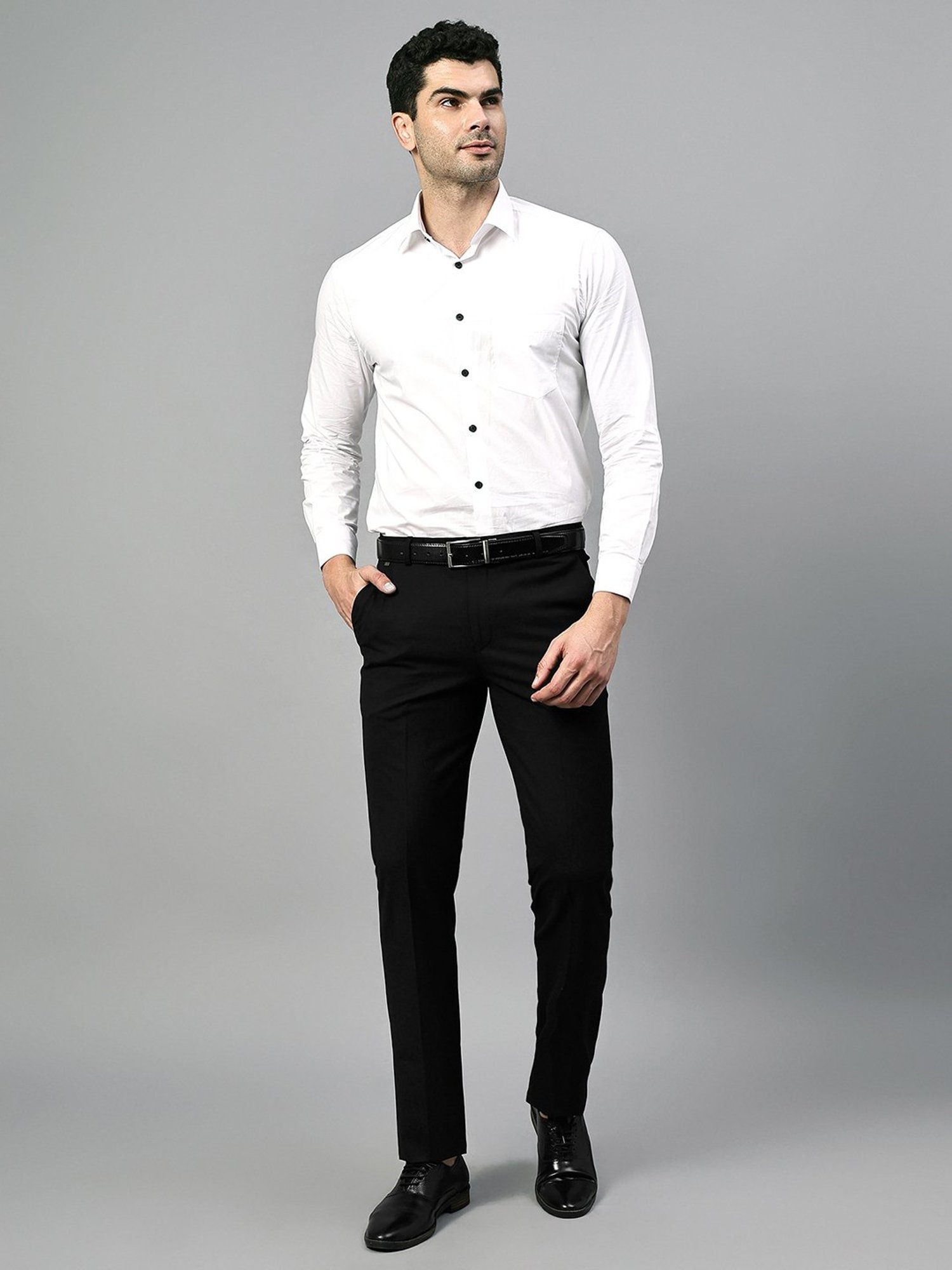Cantabil Black Regular Fit Flat Front Trousers