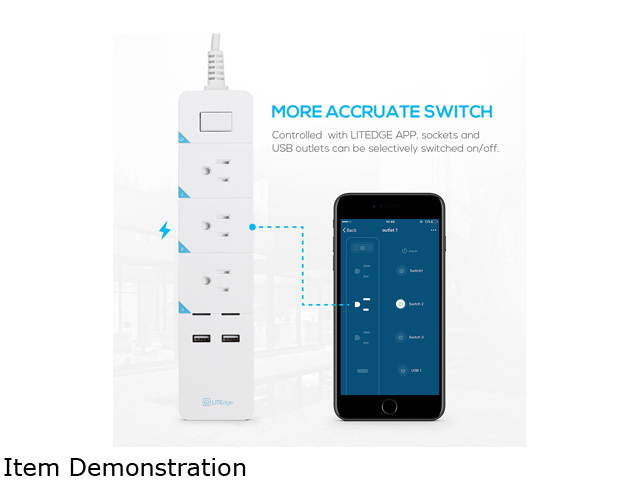 LITEdge Smart Power Strip, Wi-Fi Accessible 3 AC Outlets 2 USB Ports, Surge Protected