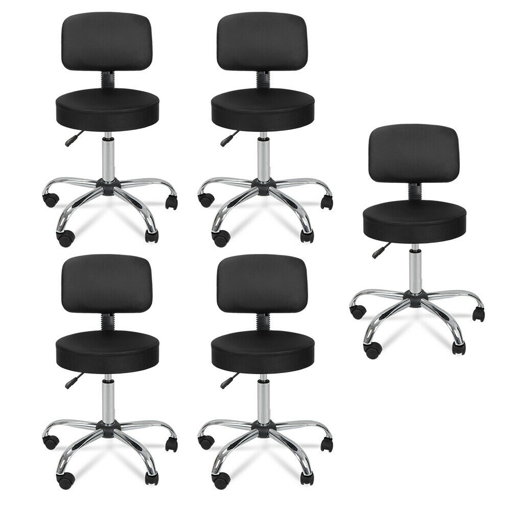Set of 5 Rolling Salon Stool Chair Height Adjustable Hydraulic Swivel Spa Back
