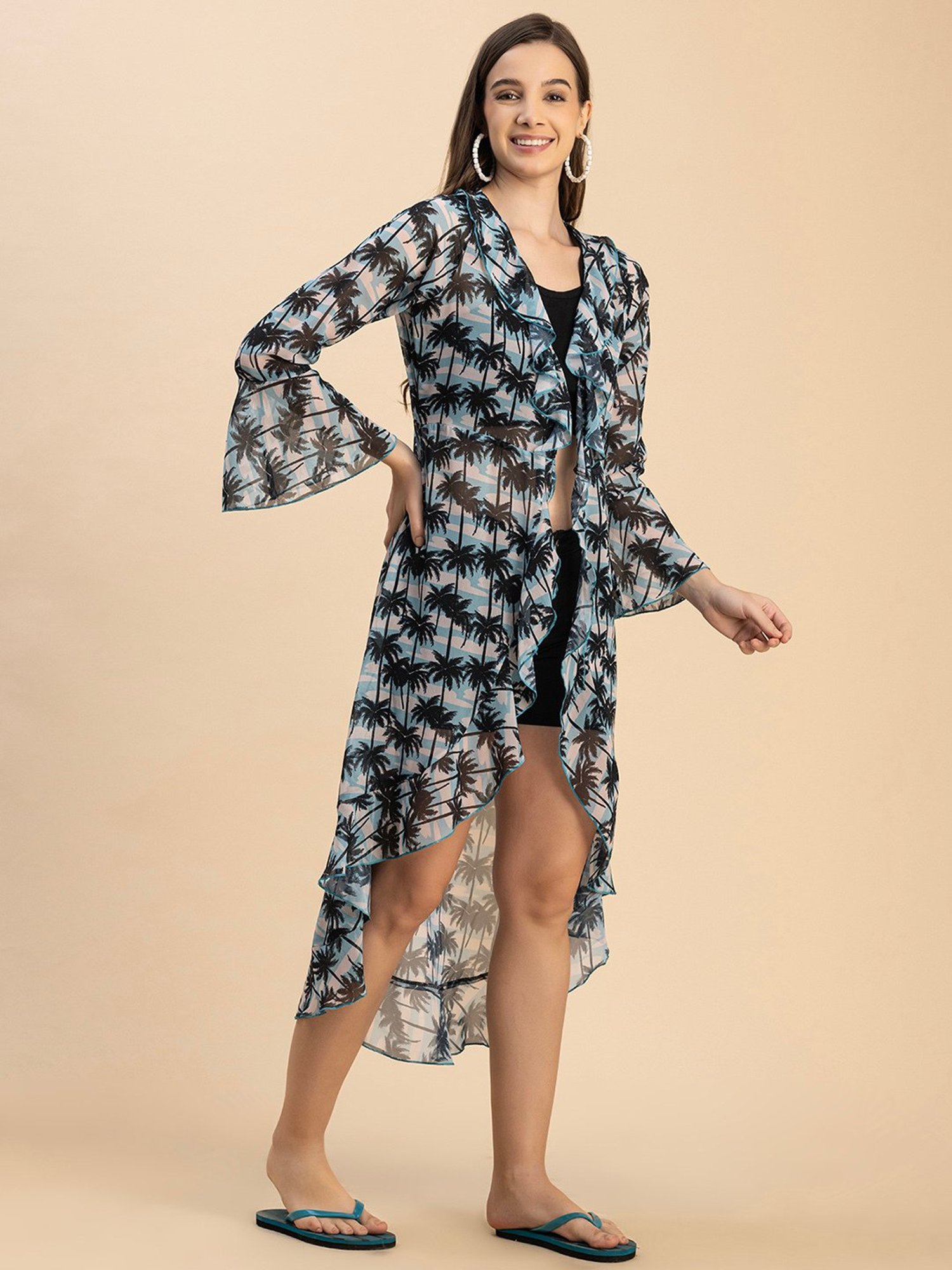 Moomaya Blue & Black Printed Shrug