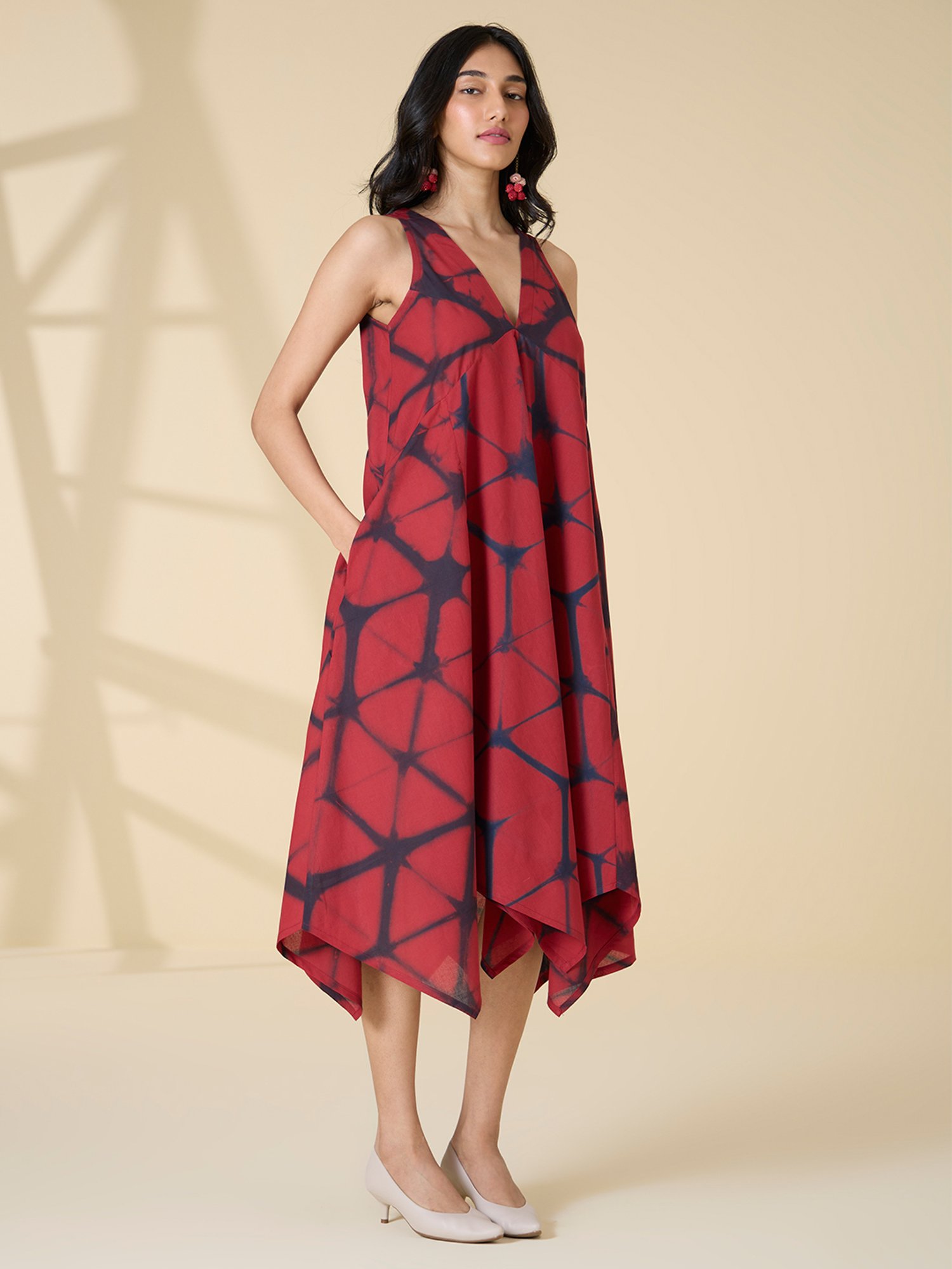 Okhai Red Cotton Tie-Dye Ethnic Dress