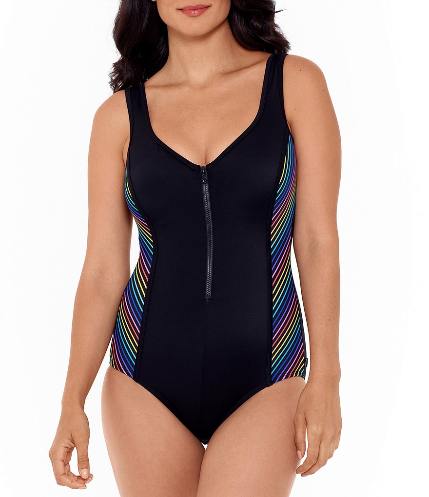 Reebok Our Zips Are Sealed Tummy Control One Piece Swimsuit