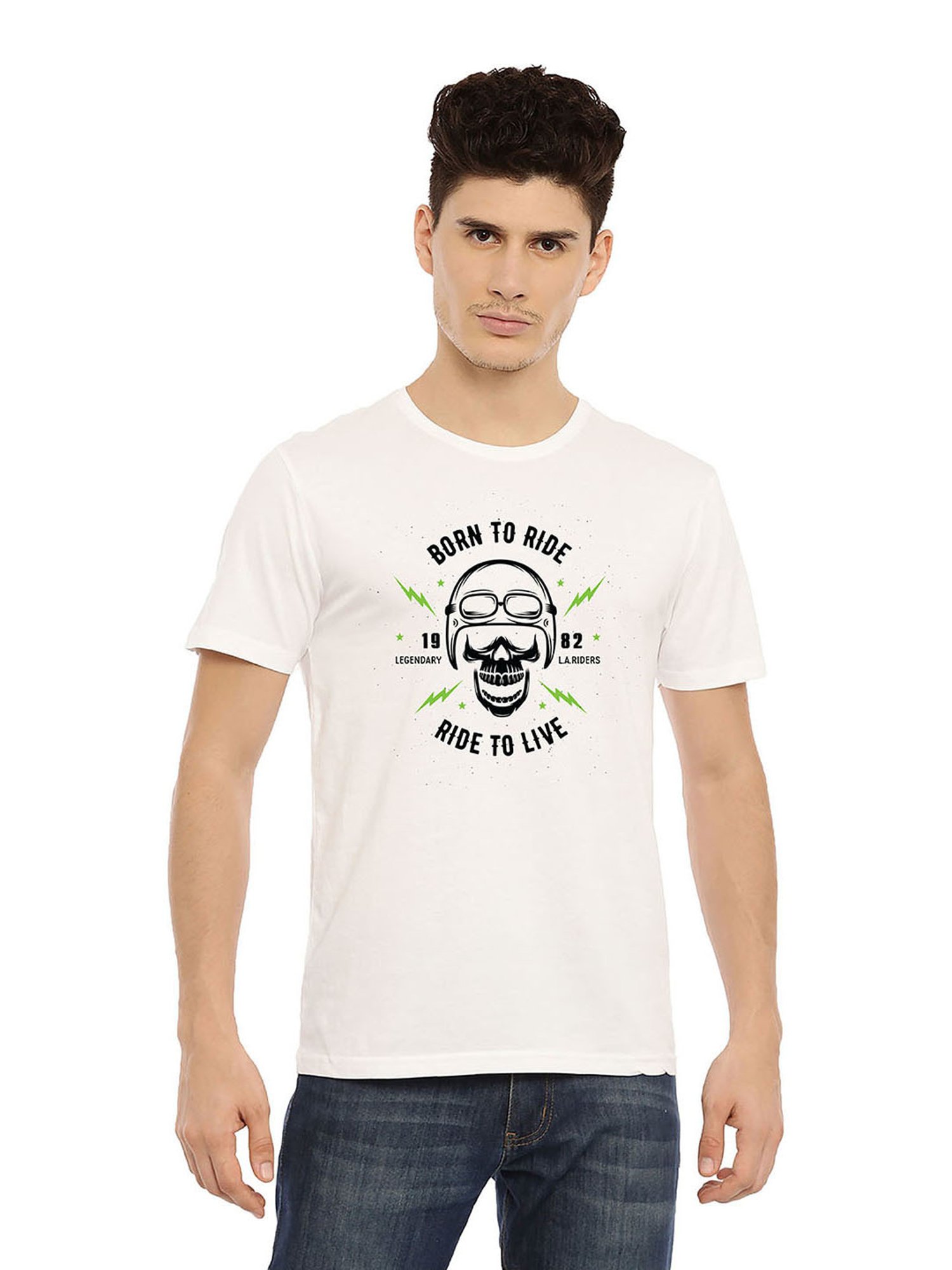 BLACK RADIO White Slim Fit Printed Cotton Crew T-Shirt