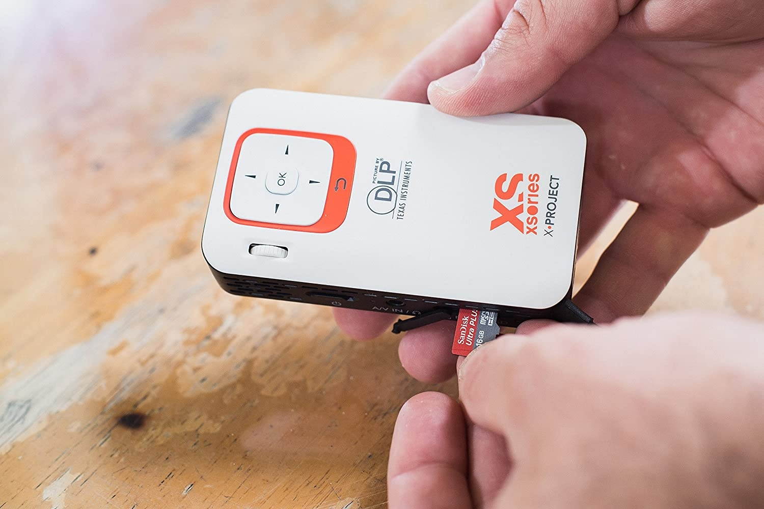 XSories X-Project, Portable LED Pocket Projector + Media Player, Micro SD Card input, USB connectivity, 4GB Memory, Onboard Speaker