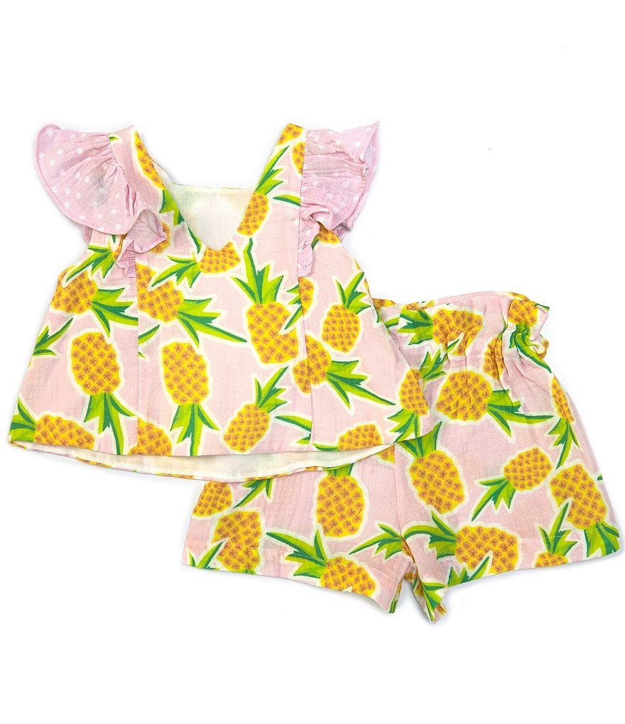 Ally B Big Girls 7-16 Flutter-Sleeve Dotted Top & Shorts Set