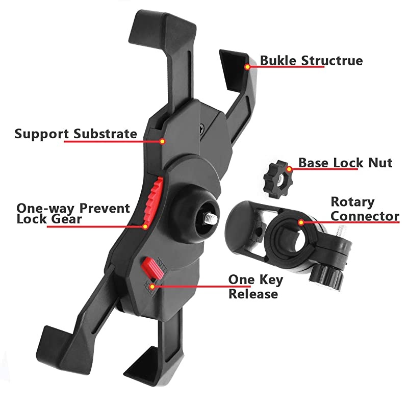 Bike Phone Mount Bicycle Holder/Bike Accessories/Bike Phone Holder /360&deg; Rotation Universal Cradle Clamp for iOS Android Smart Phone (Black)