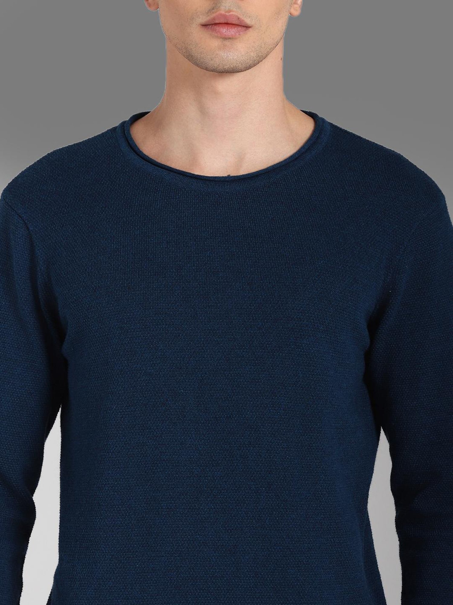 High Star Blue Cotton Regular Fit Sweater