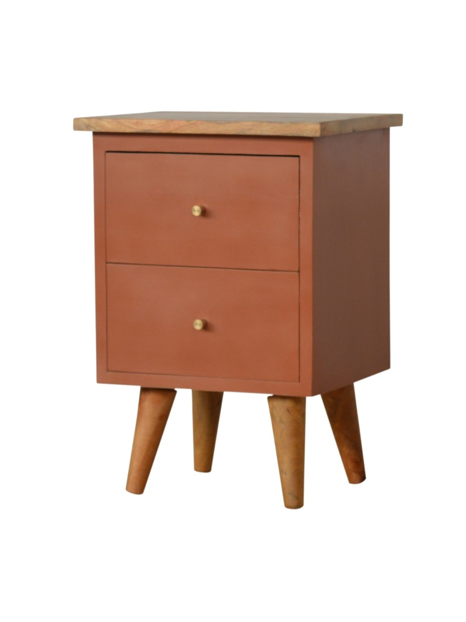 Artisan Furniture Solid Brown Mango Wood Side Table Brick Red Finish