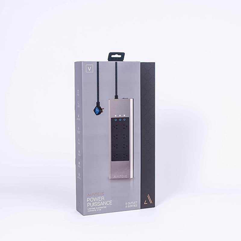 V Series Power 8-Outlet with Omniport USB | 3,000 Joules, PureFiltration, Flameless MOVs, Overcurrent Protection, SmartFit Outlets, WovenArmor Cable & Component Guarantee