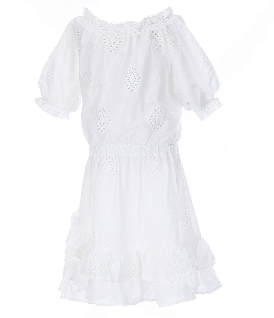 Habitual Big Girls 7-16 Puffed-Sleeve Eyelet Lace Fit-And-Flare Dress
