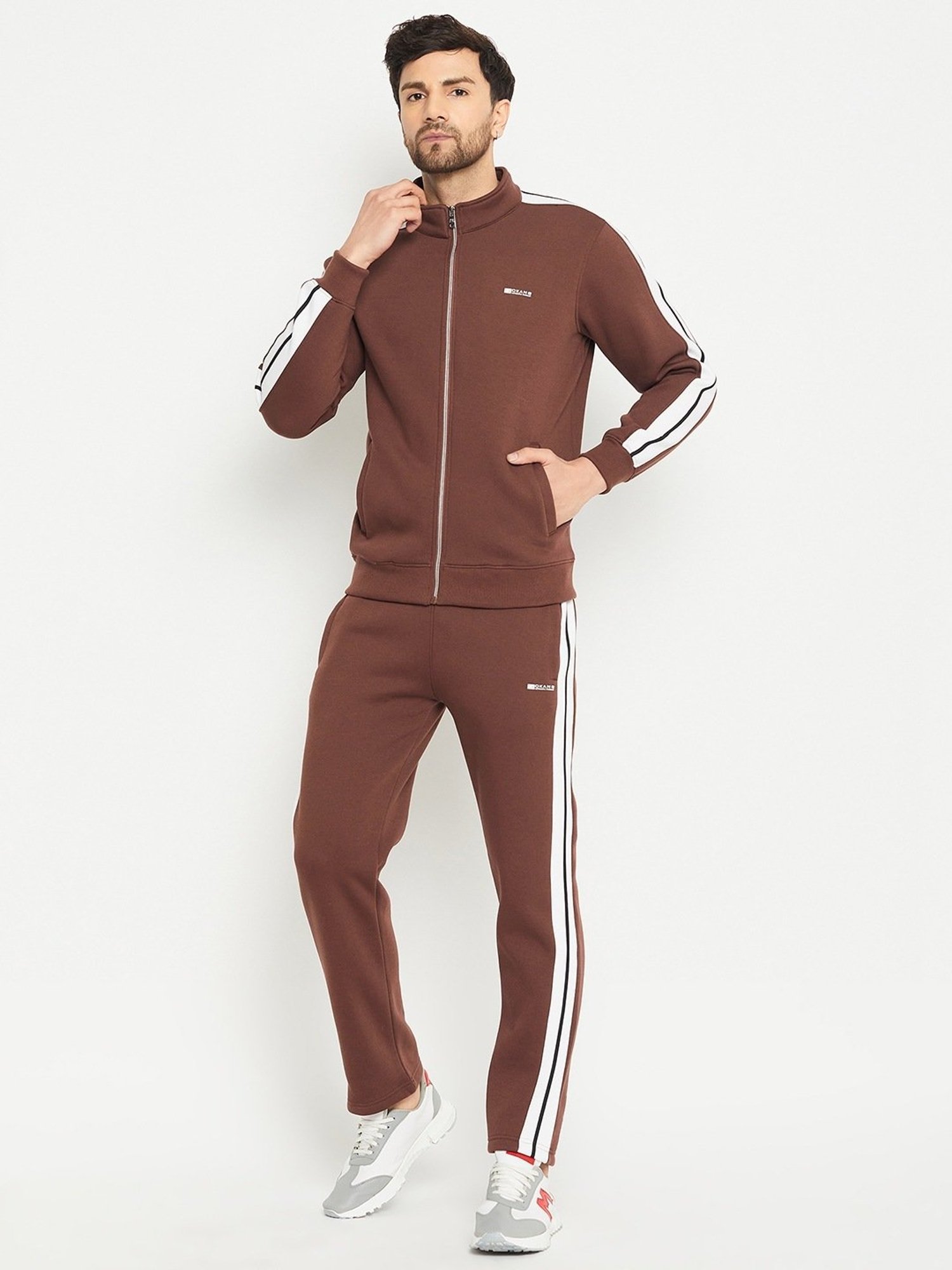 Okane Brown Regular Fit Colour Block Tracksuit