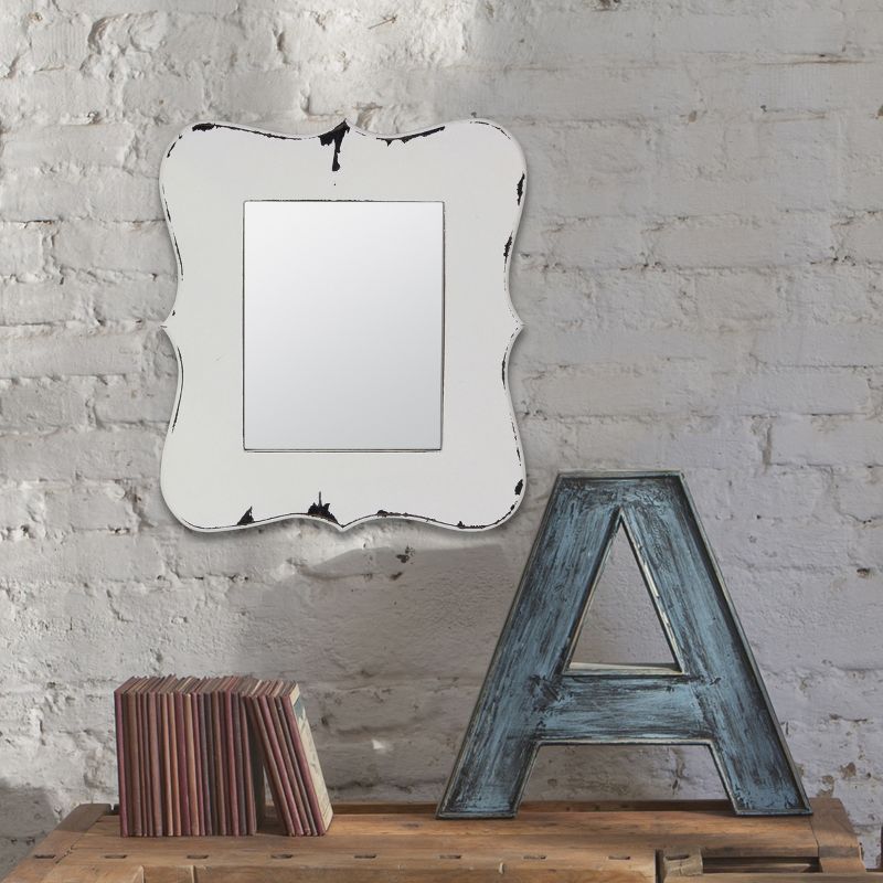 16" X 14" Decorative Wooden Wall Mirror White - Stonebriar Collection