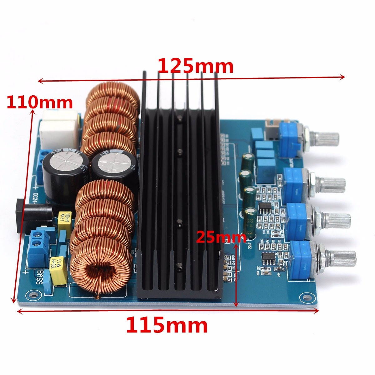 TDA7498 + TL072 Class D 2.1 Digital Power Amplifier Board 200W +2X100W DC24V~32V - Blue