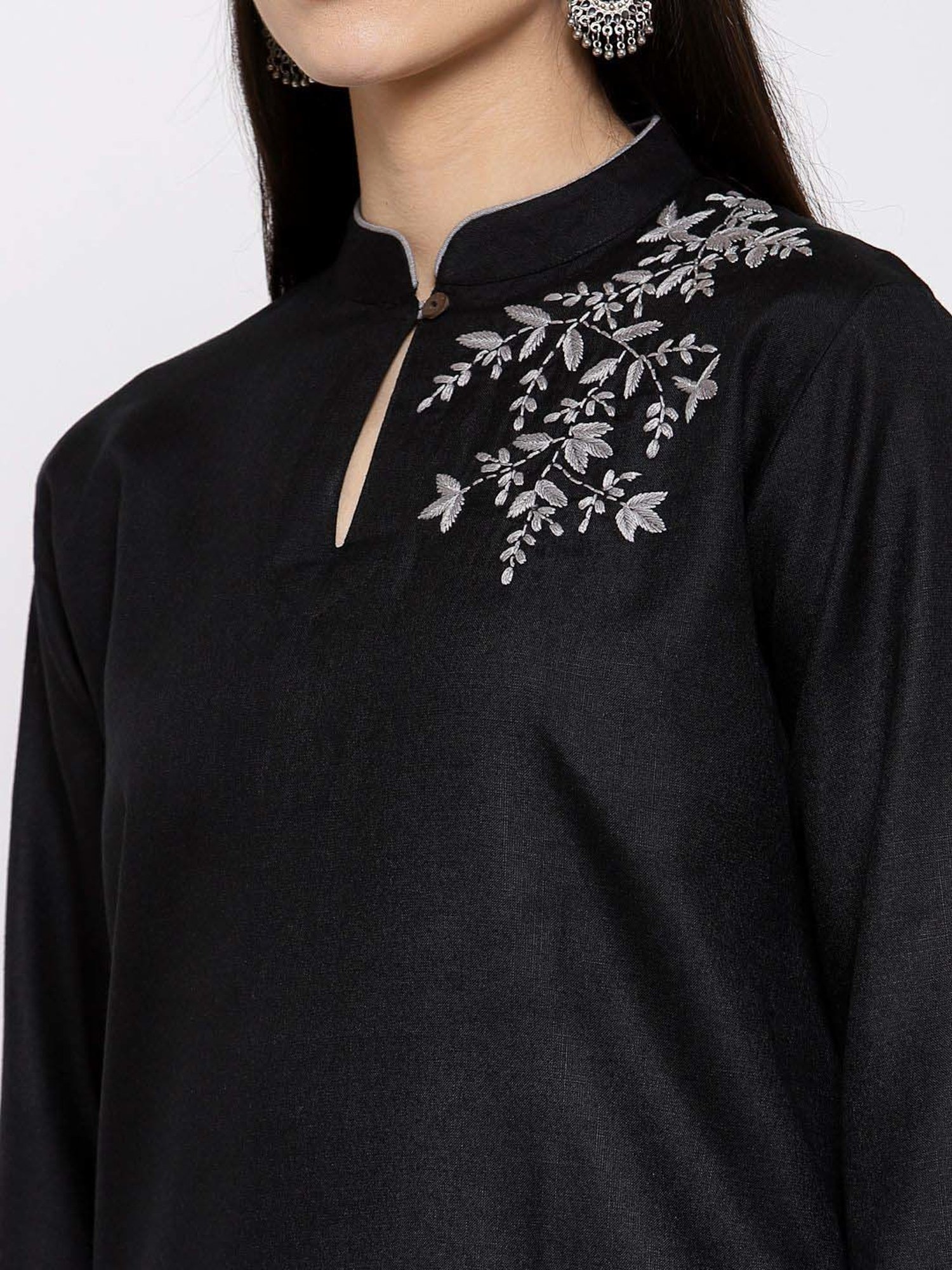 DART STUDIO Black Cotton Embroidered Kurta Palazzo Set