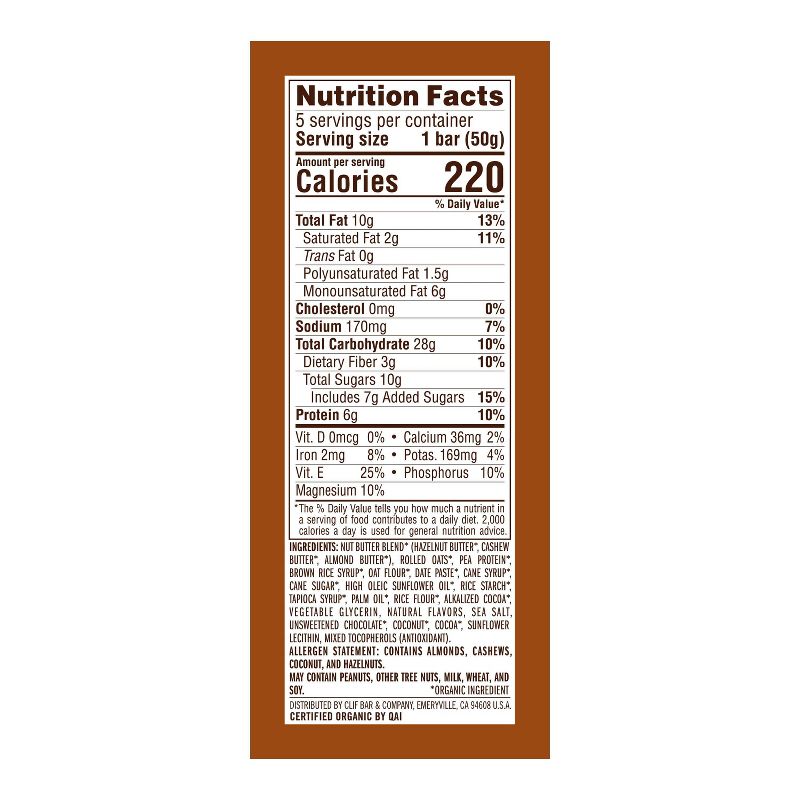 CLIF Nut Butter Bar - Chocolate Hazelnut Energy Bars - 8.8oz/5ct