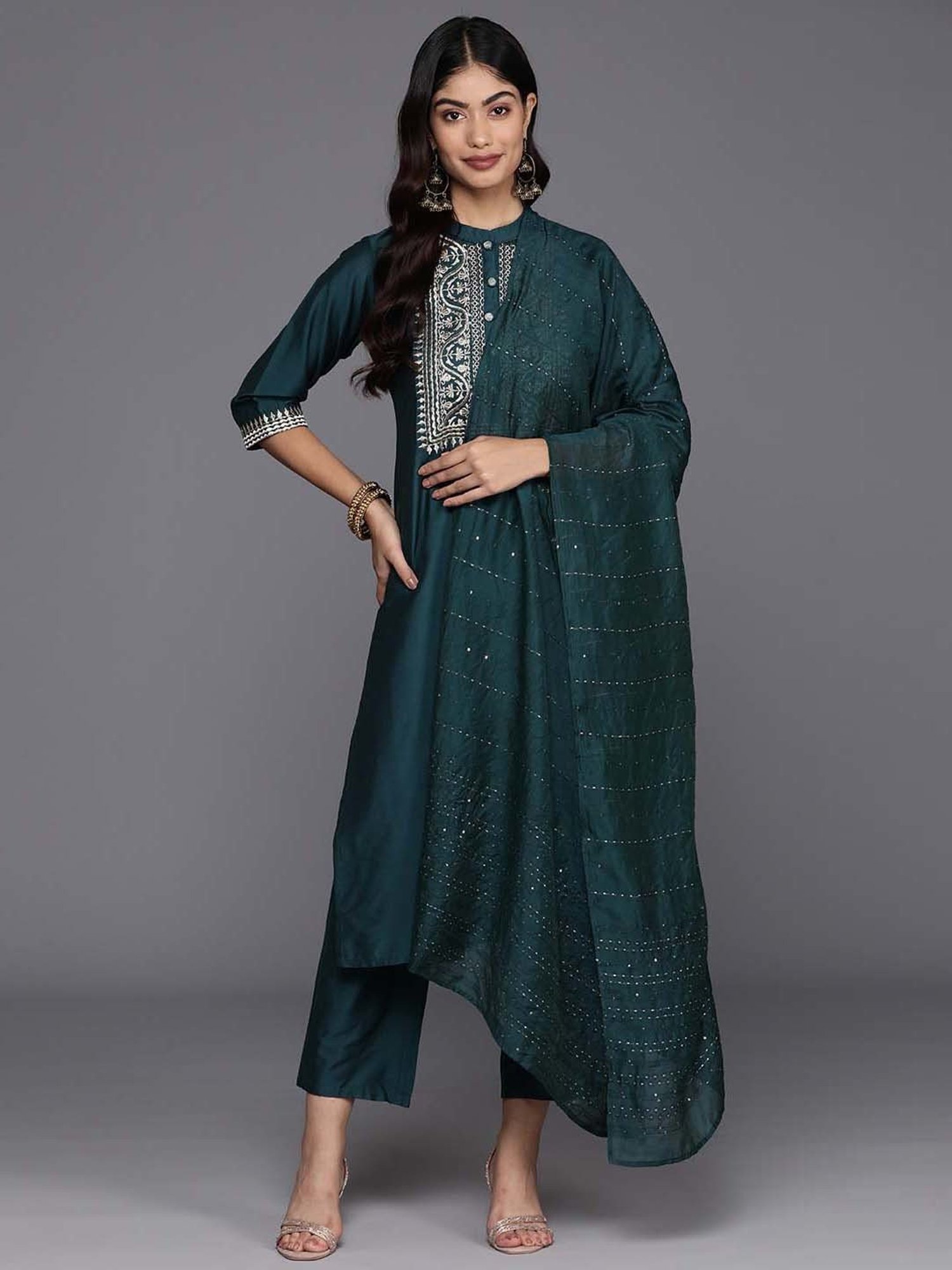 Gerua Blue Embroidered Kurta Pant Set With Dupatta