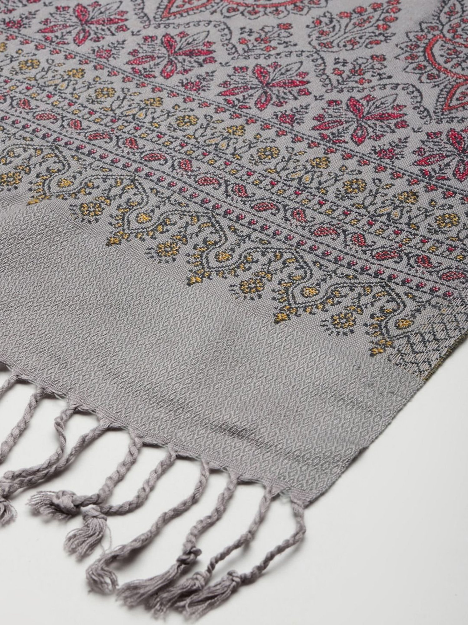 Indo Era Grey Woven Pattern Shawl