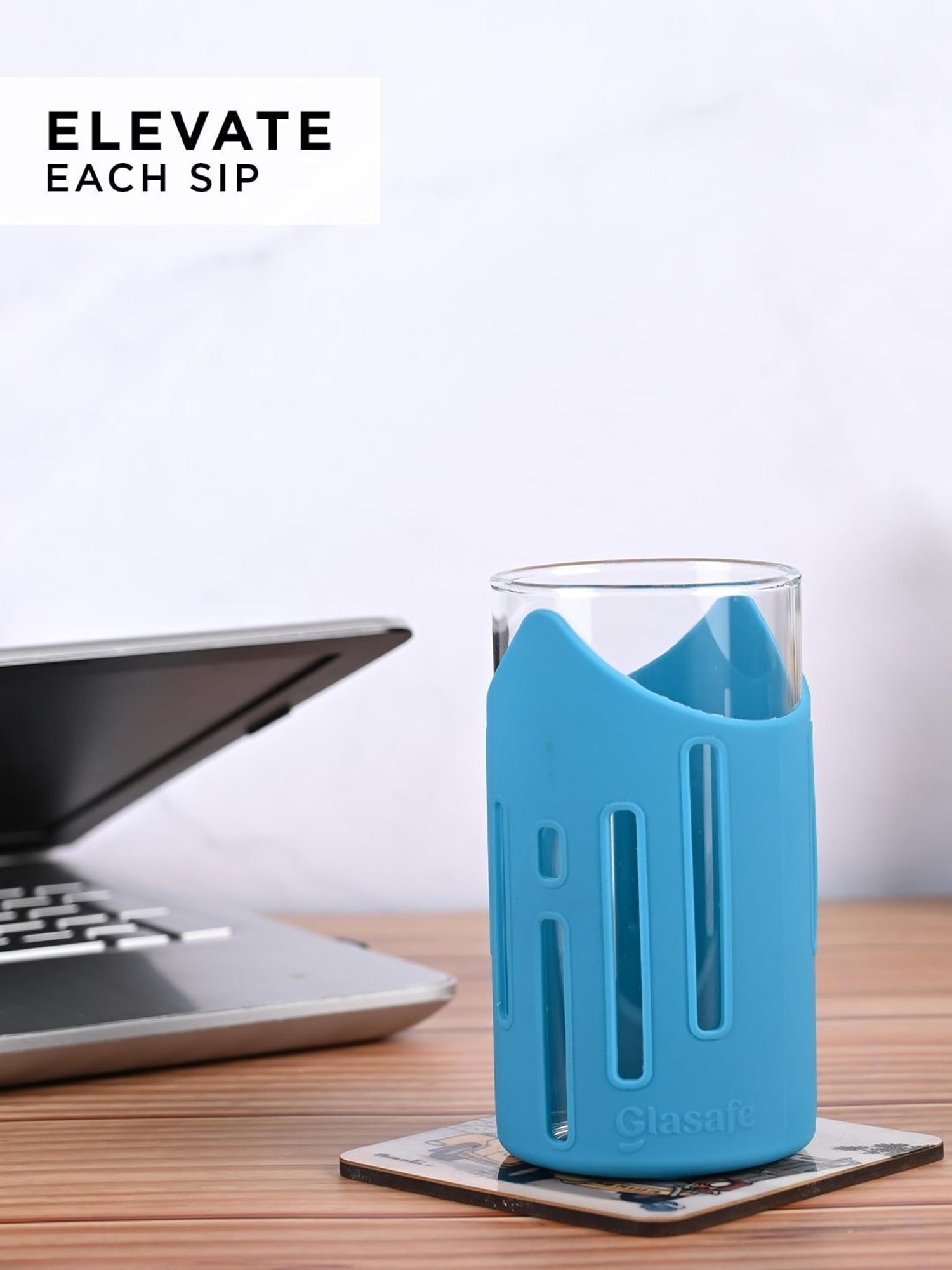 Glasafe Tranquil Teal Borosilicate Bottle with 4 Drinking Glasses