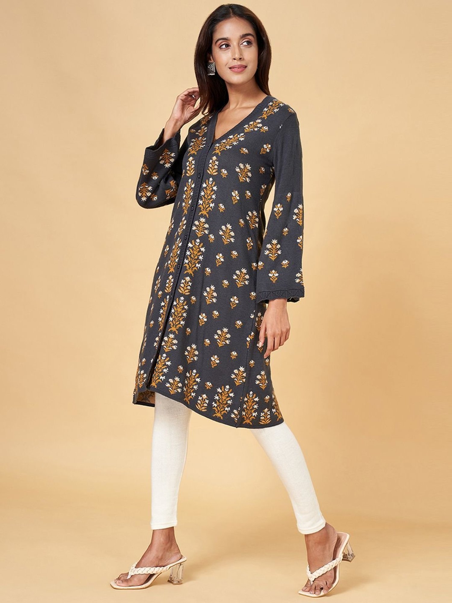 Rangmanch by Pantaloons Grey Printed Long Cardigan