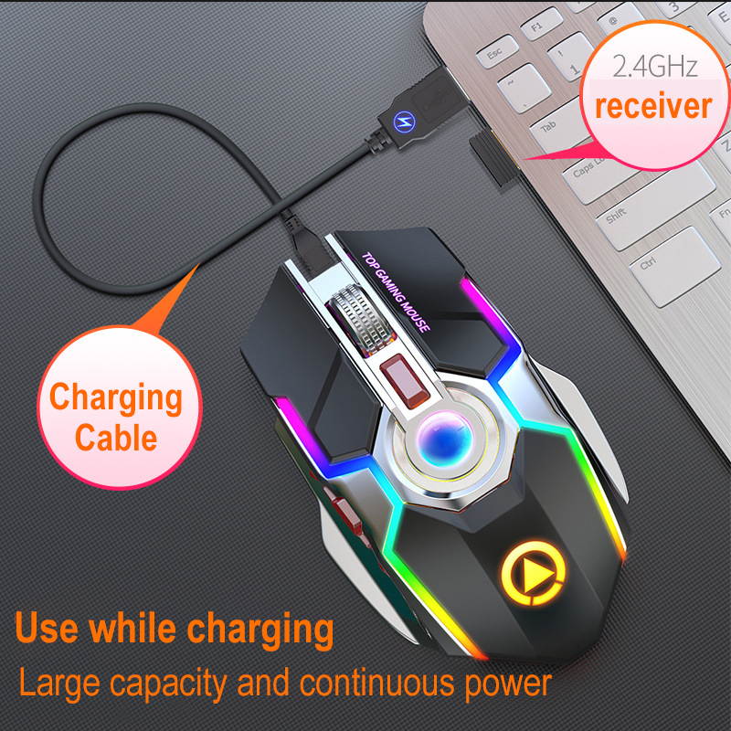 RGB Wireless Mouse USB Gaming Mouse 2.4Ghz Esports Backlit Silent Bluetooth Mice 7 Buttons 1600 DPI for Notebook Desktop