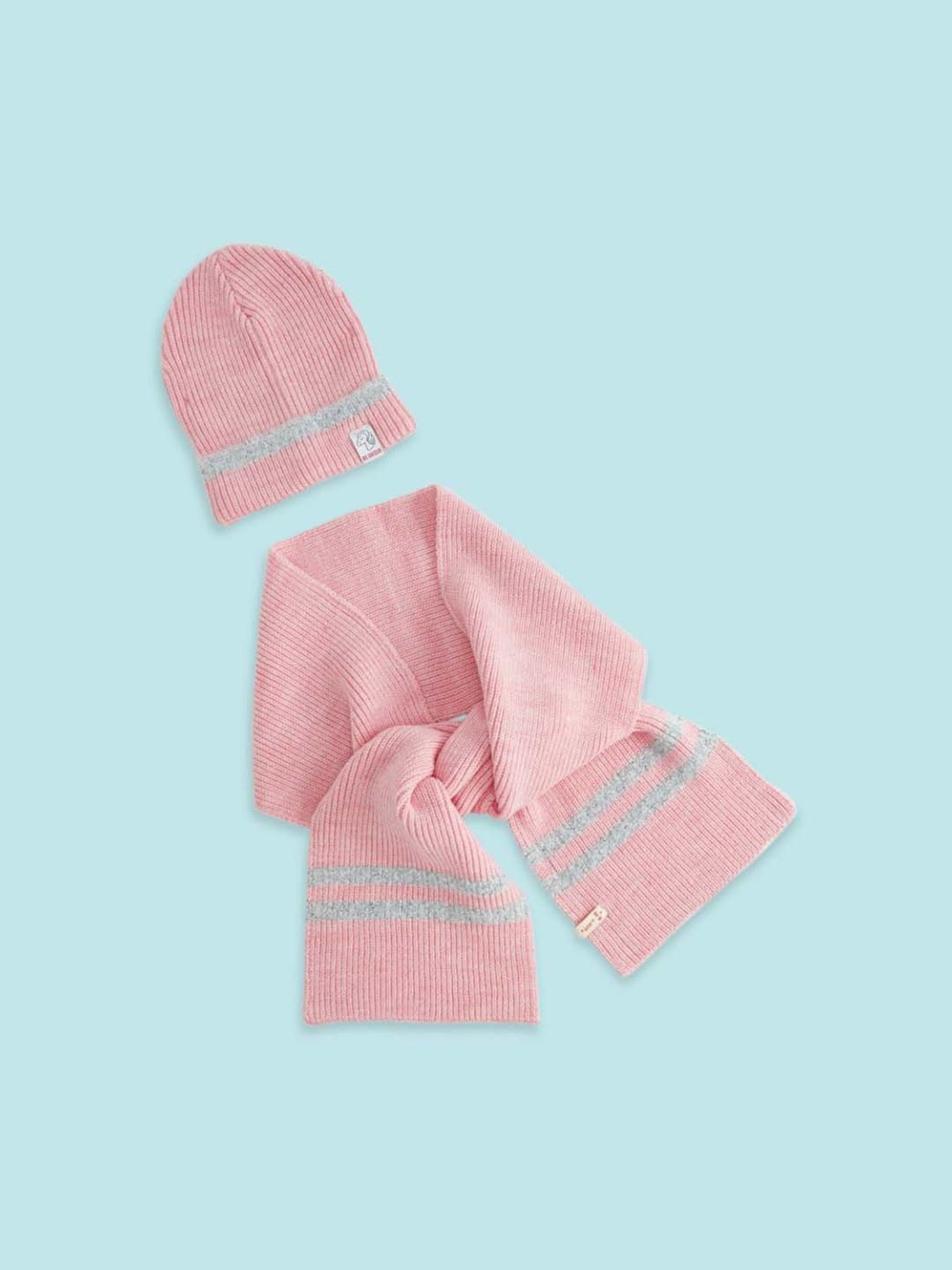 Pantaloons Junior Kids Pink Self Pattern Cap with Muffler