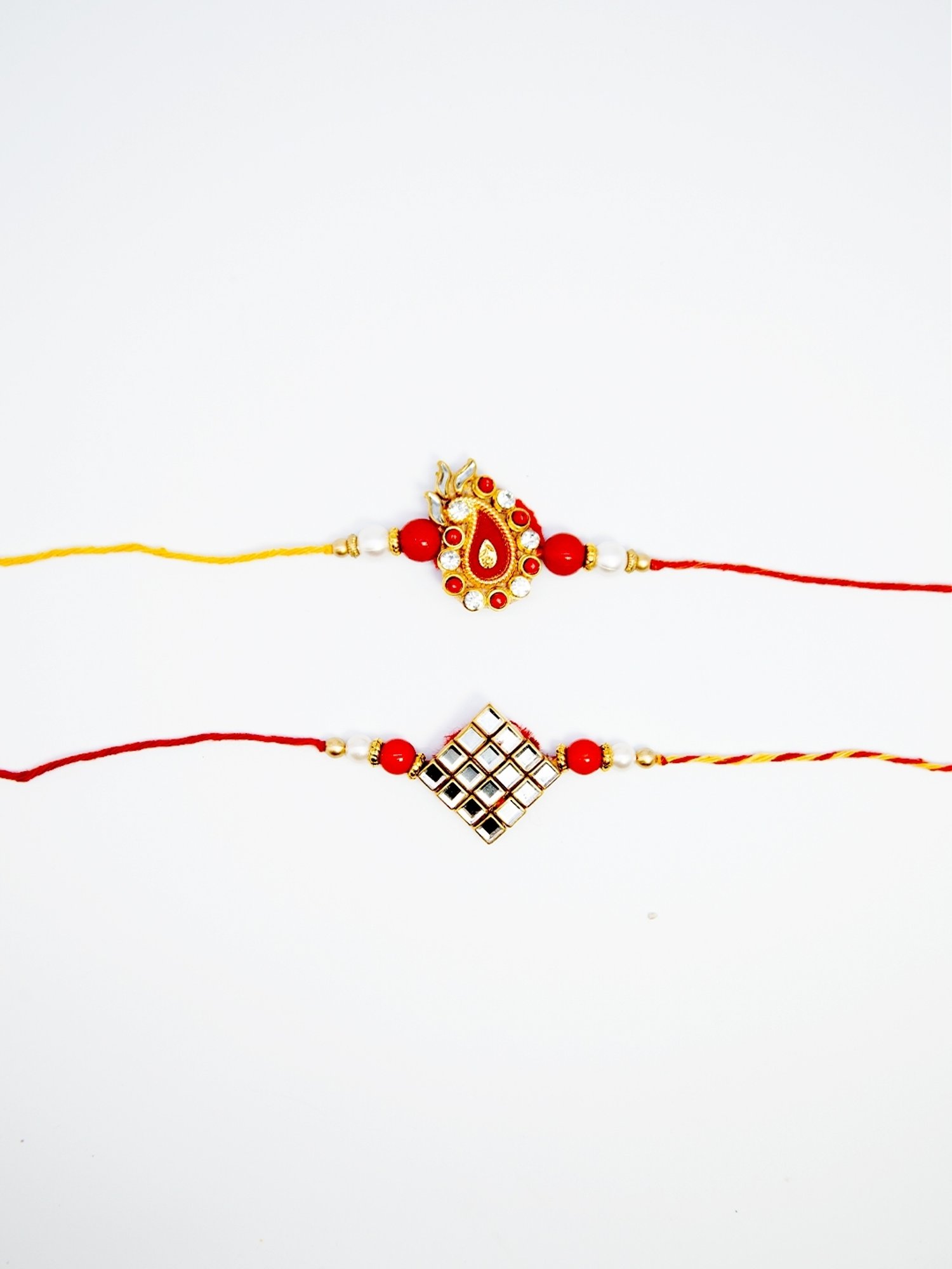 Fida Designer Handmade Red & Yellow Rakhi & Roli Chawal for Men - Set of 2