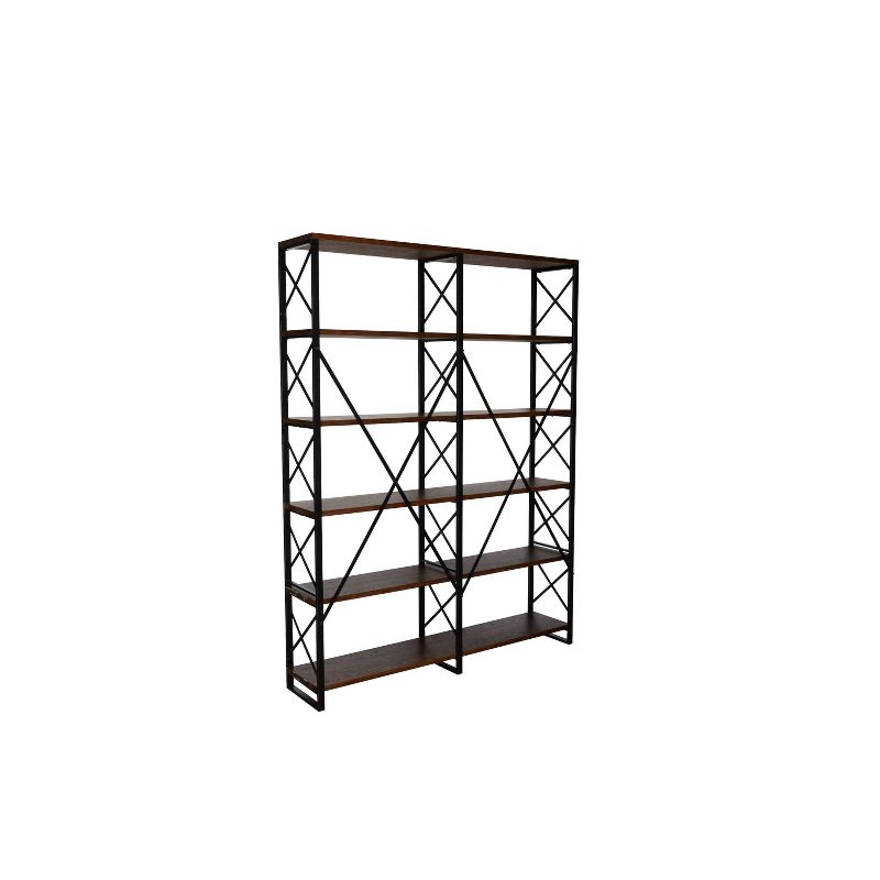 80" Quincy 6 Shelf Double Etagere Bookshelf Walnut Brown - Summerland Home