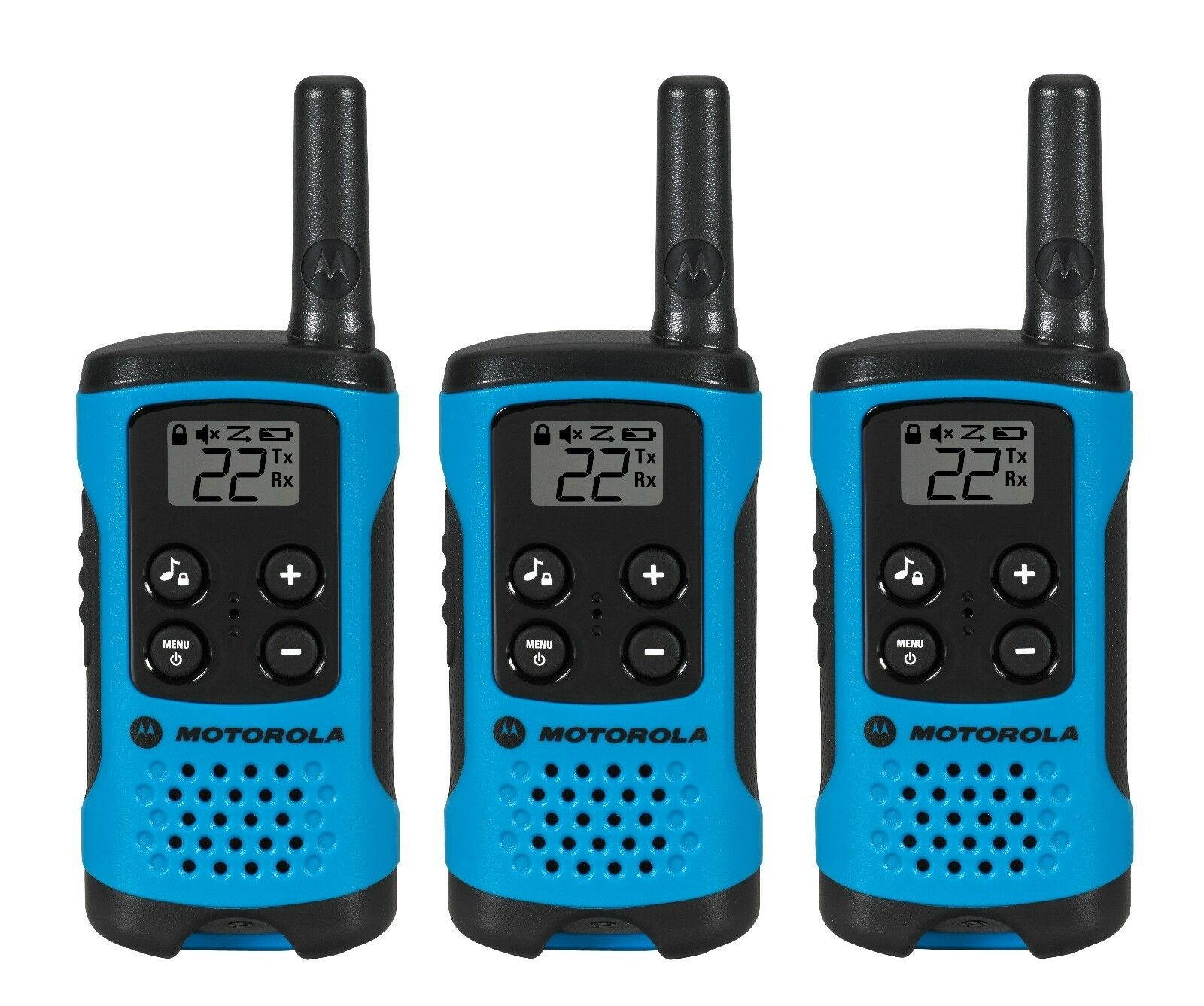 MOTOROLA T100TP Two Way Radio,Blue,Alkaline,PK3