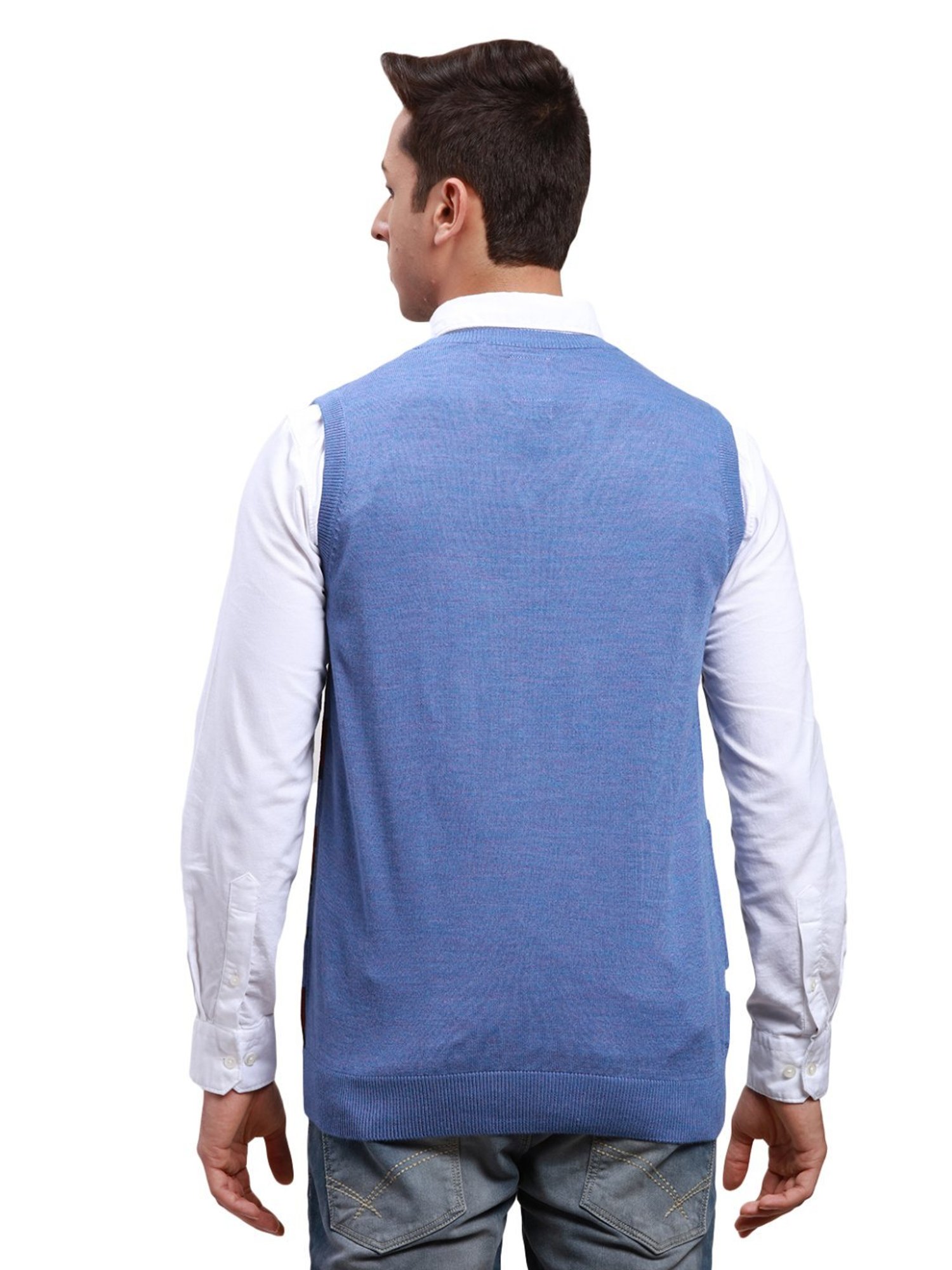 Parx Blue Regular Fit Self Pattern Sweater