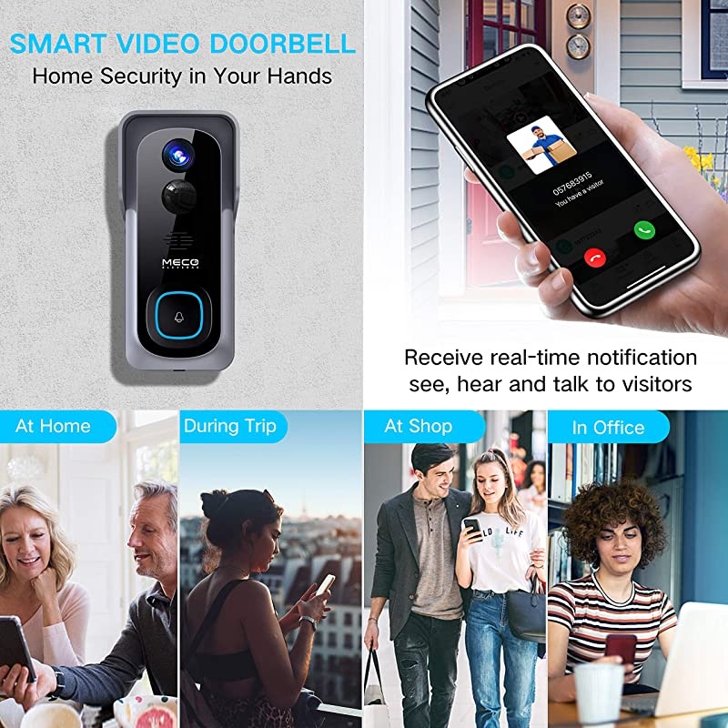 32GB Preinstalled?WiFi Video Doorbell, 1080P Doorbell Camera with Free Chime, Wireless Doorbell with Motion Detector, Night Vision, IP65 Waterproof, 166&deg;Wide Angle, 2.4GHz WiFi