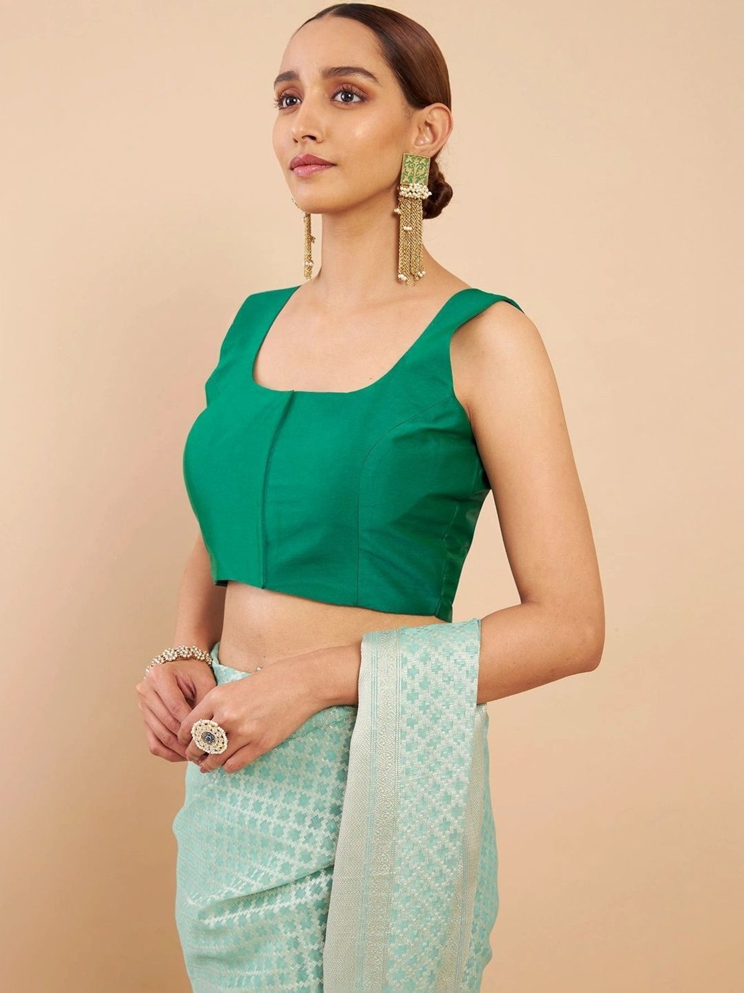 Soch Teal Green Plain Readymade Blouse