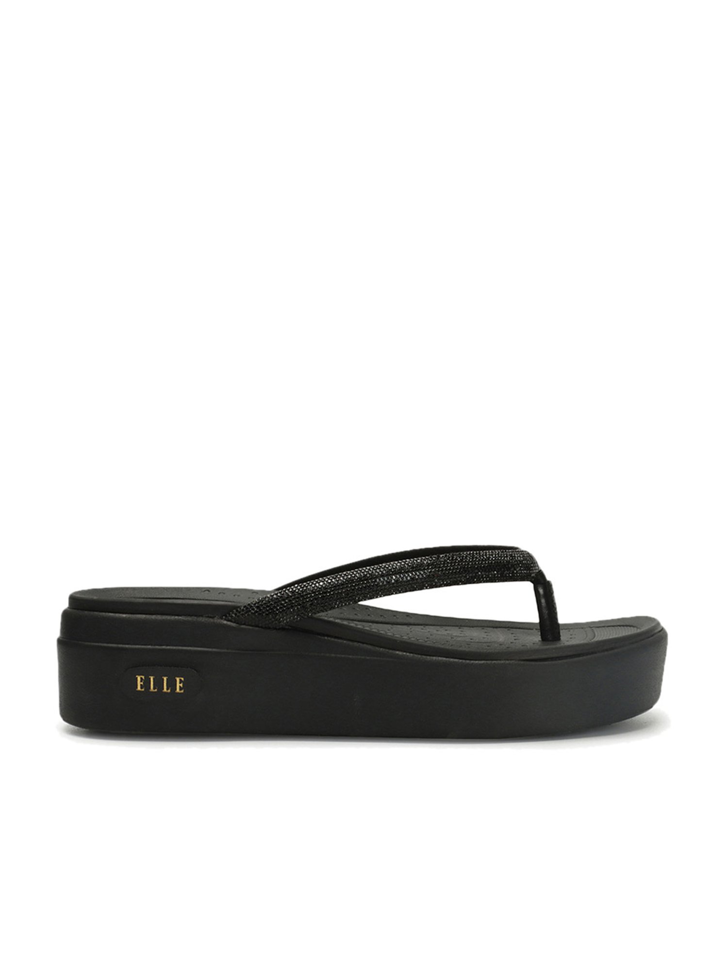 Elle Women's Black Thong Wedges