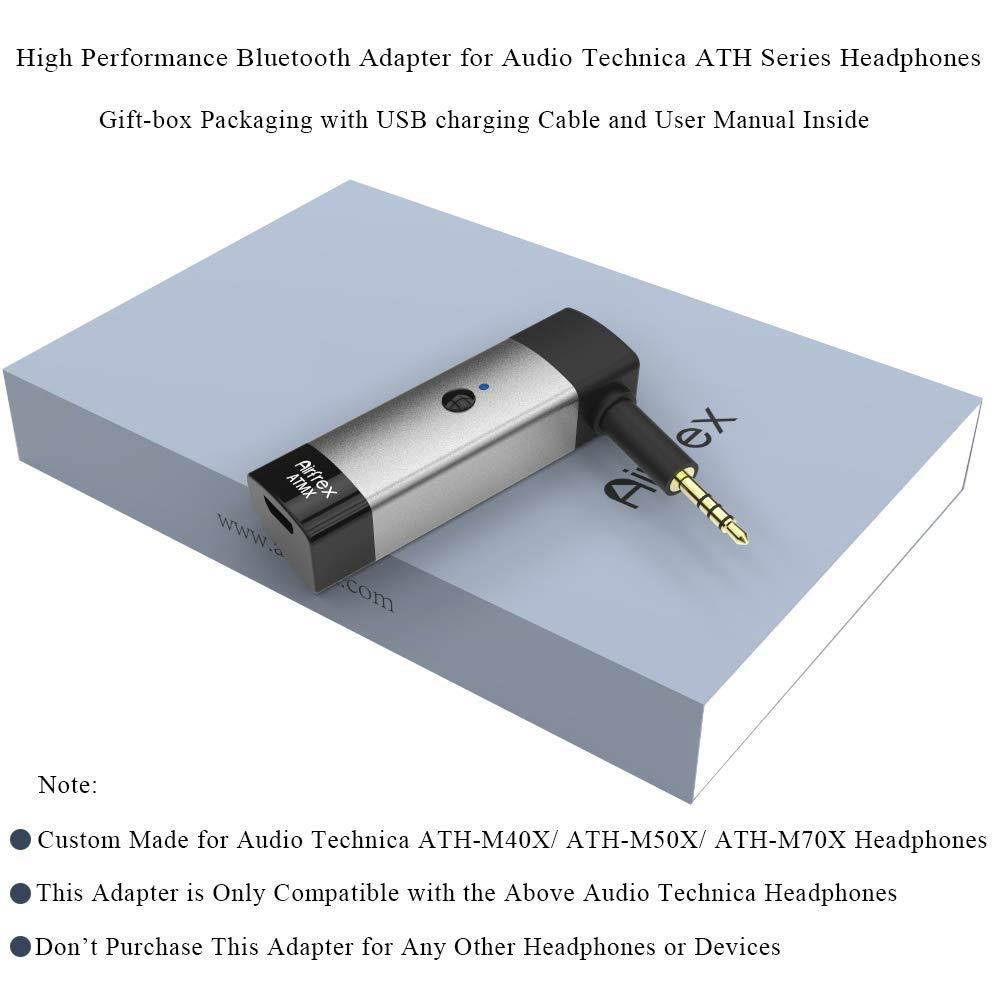 Airfrex Wireless Bluetooth Adapter Receiver with Microphone and 2.5mm Jack for Audio Technica ATH-M50X and ATH-M40X and ATH-M70X Headphones, Audio Technica Headphone Cable Cord Replacement Connector