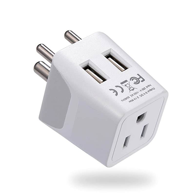 India Nepal Bangladesh Travel Adapter Plug with Dual USB Type D Usa Input Ultra Compact Safe Grounded Perfect for Cell Phones Laptops Camera CTU10