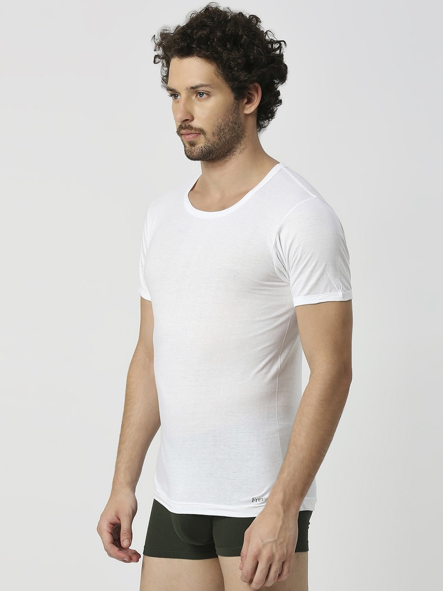 Frenchie White Cotton Skinny Fit Vest - Pack Of 2