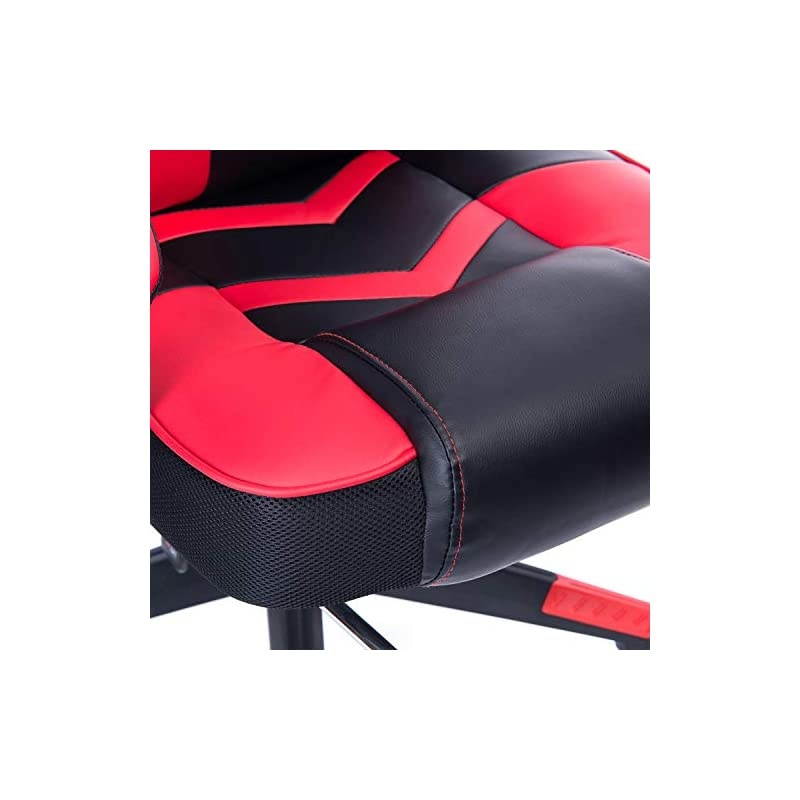 Gaming Chair Racing Office Chair - Adjustable Lumbar Cushion, Retractable Footrest and Arms High Back Ergonomic Leather Computer Desk Chair