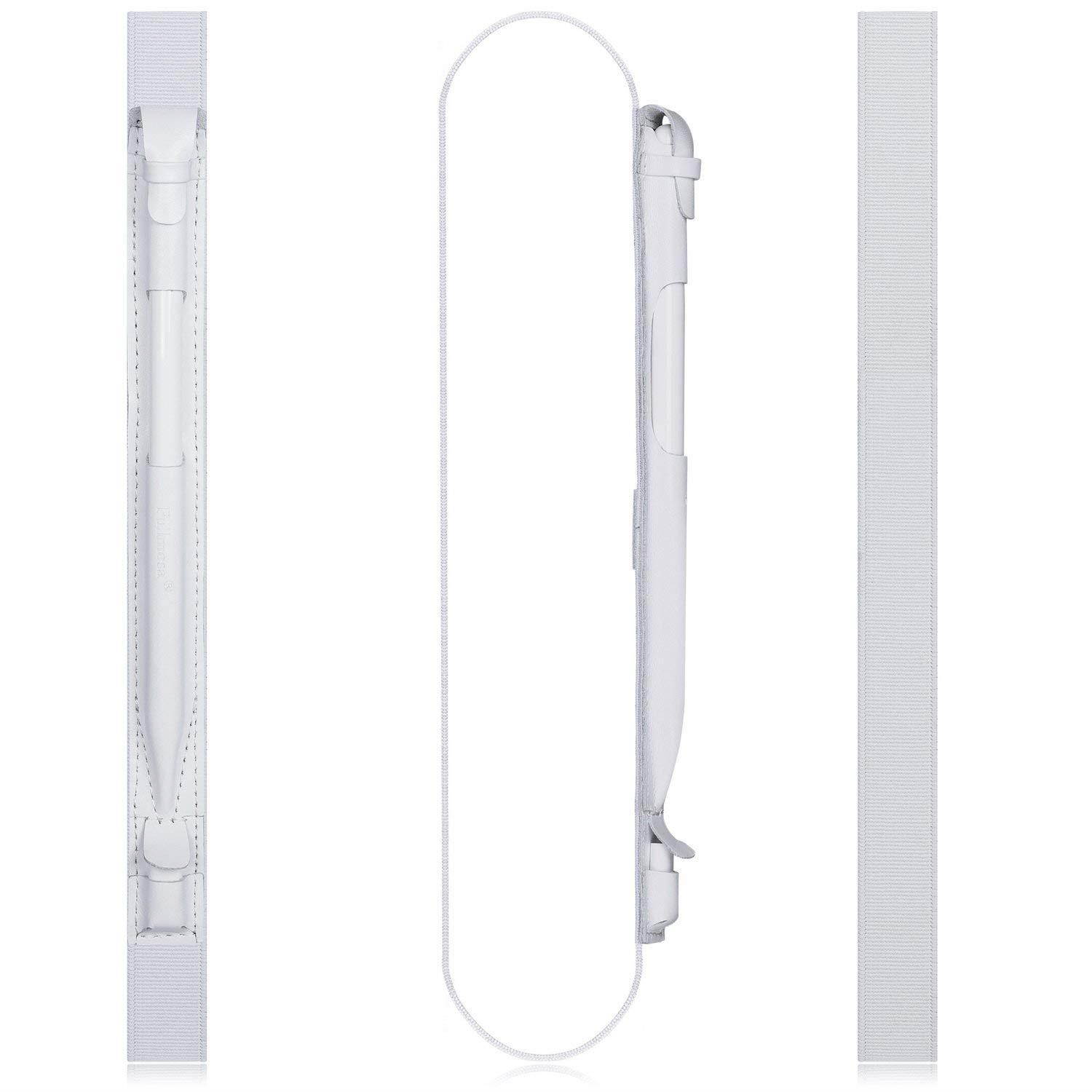 Fullmosa 4 Colors for Apple Pencil Holder, Genuine Litchi Texture Leather Apple Pencil Sleeve with USB pocket Handmade Compatible with iPad Pro 12.9" Cases, White