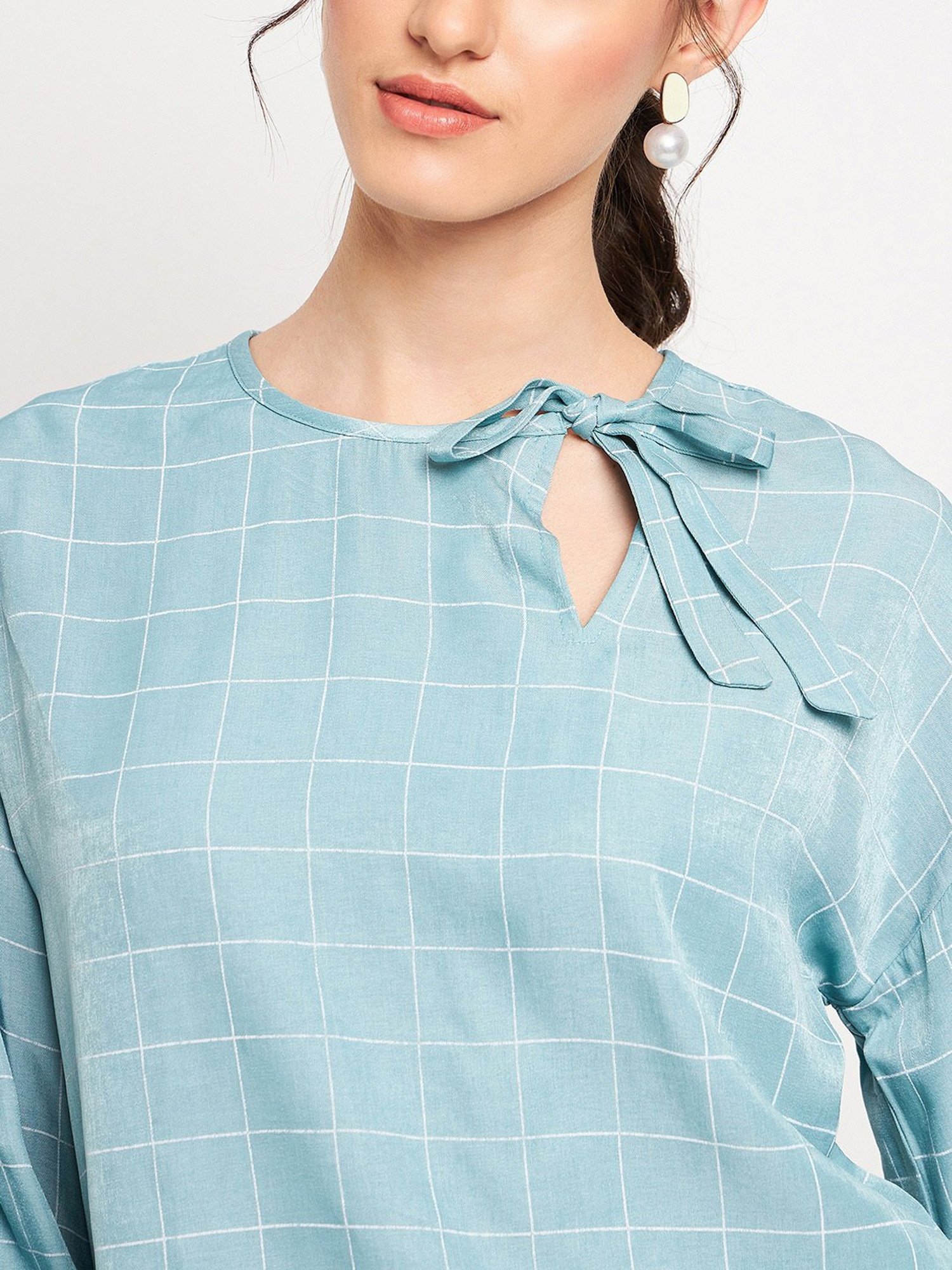 MADAME Aqua Checks Top