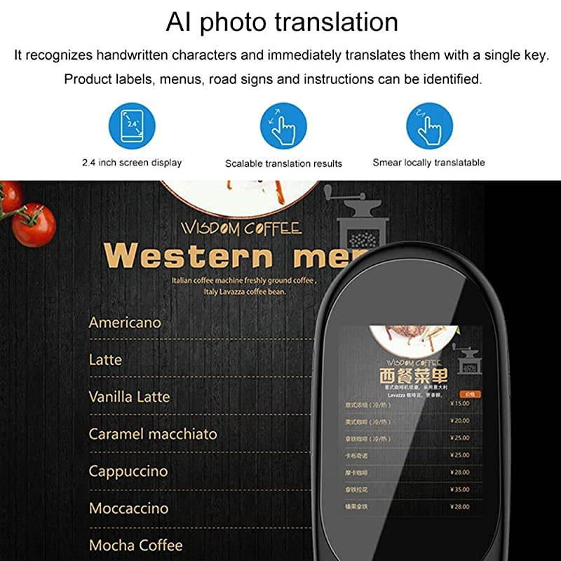 Portable Immediate Voice Language Translator Device Two Way Translation in 79 Languages Offline Translation Smart WiFi 24 Inch Touch Screen Translator for Learning Shopping Business Travel
