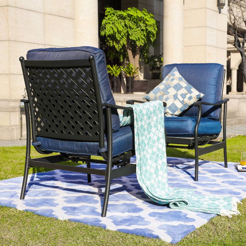 2pc Steel Outdoor Patio Accent Chairs Blue - Lokatse