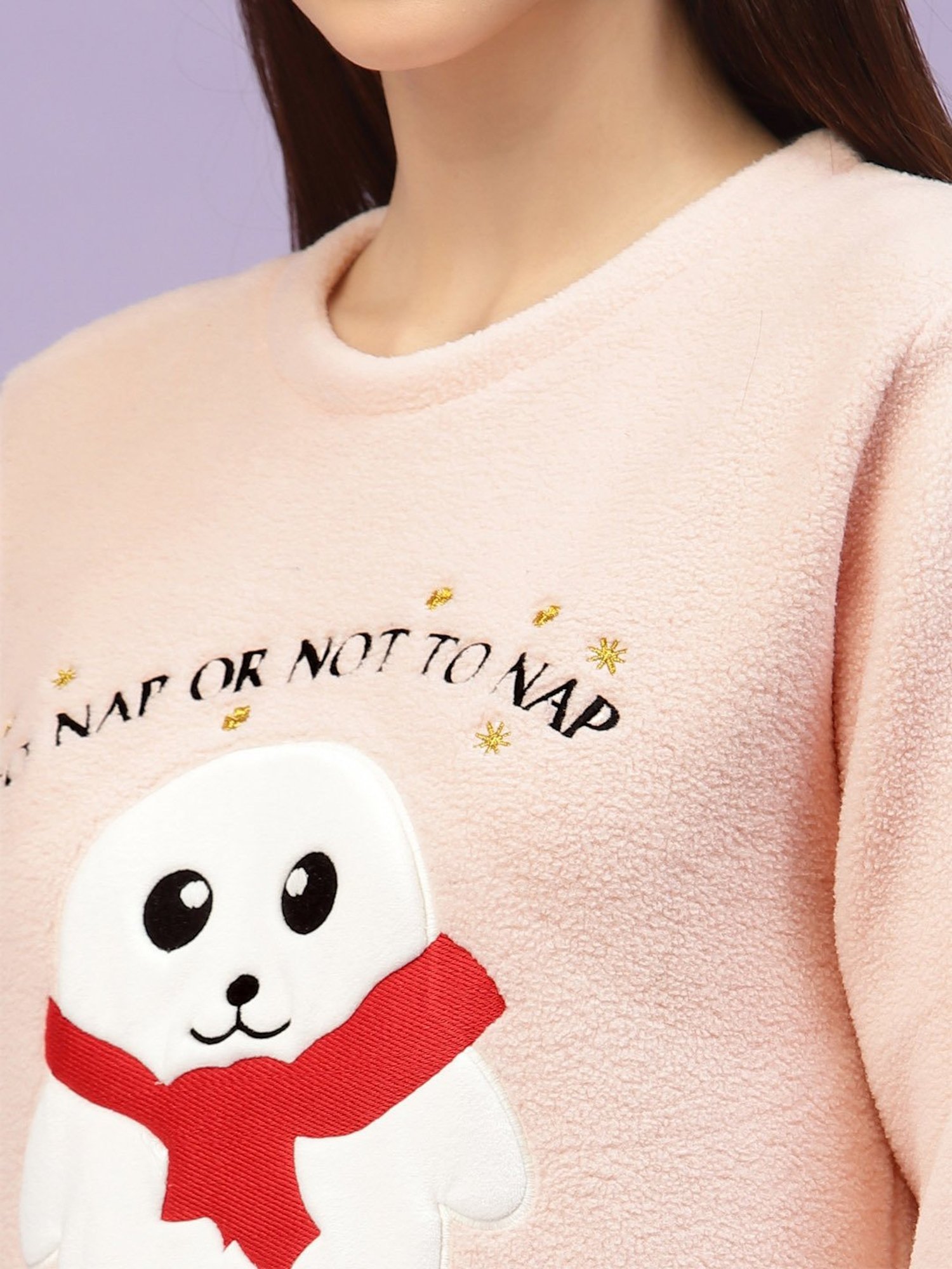 Sweet Dreams Peach Self Design Pullover With Lounge Pants