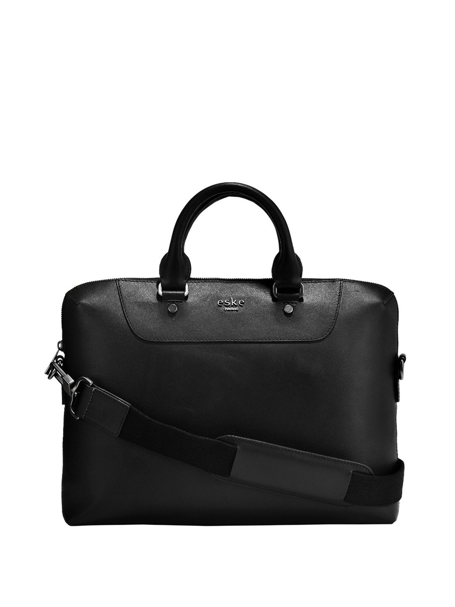Eske Snowel Black Leather Medium Laptop Messenger Bag