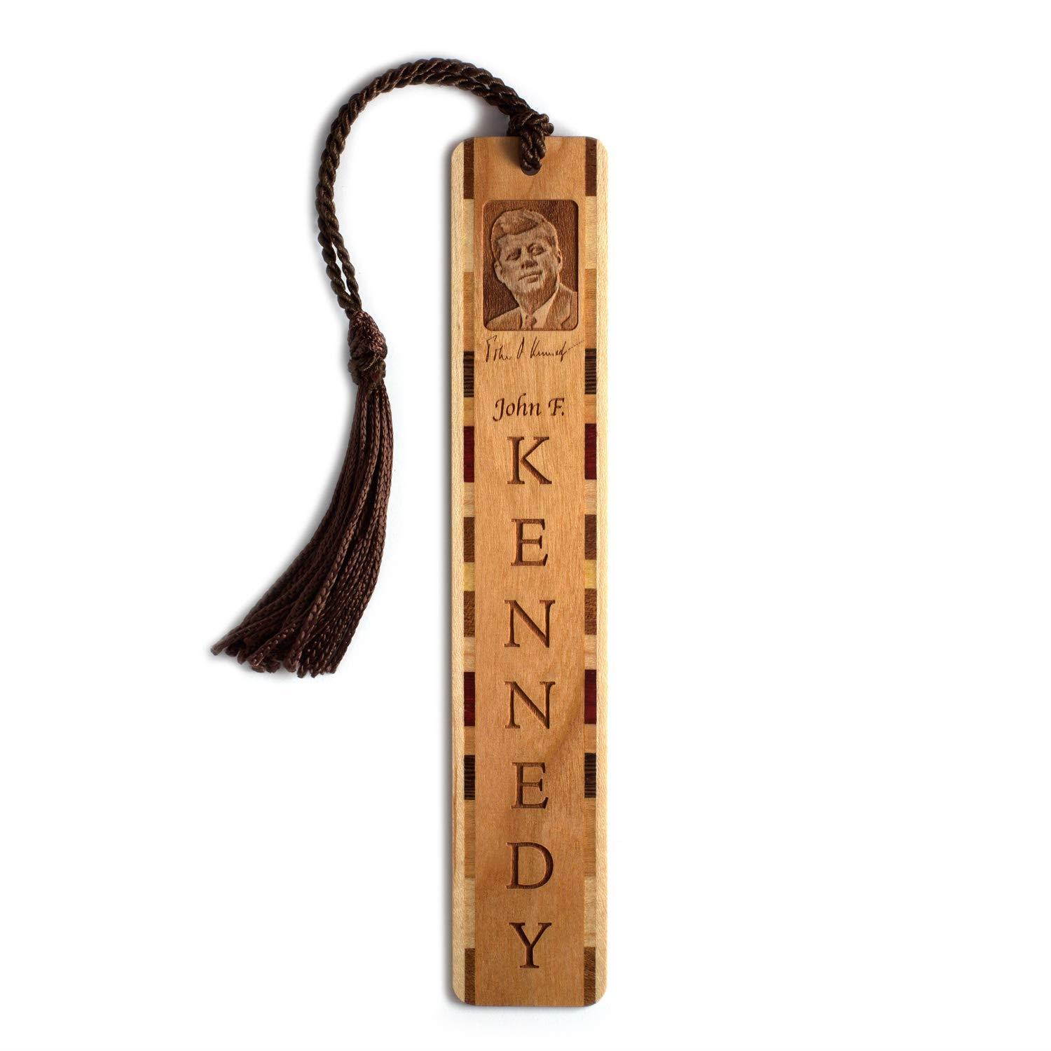 Engraved Wooden Bookmark - John F. Kennedy with Brown Rope Tassel - Search B079MGL99Z to see personalized version.