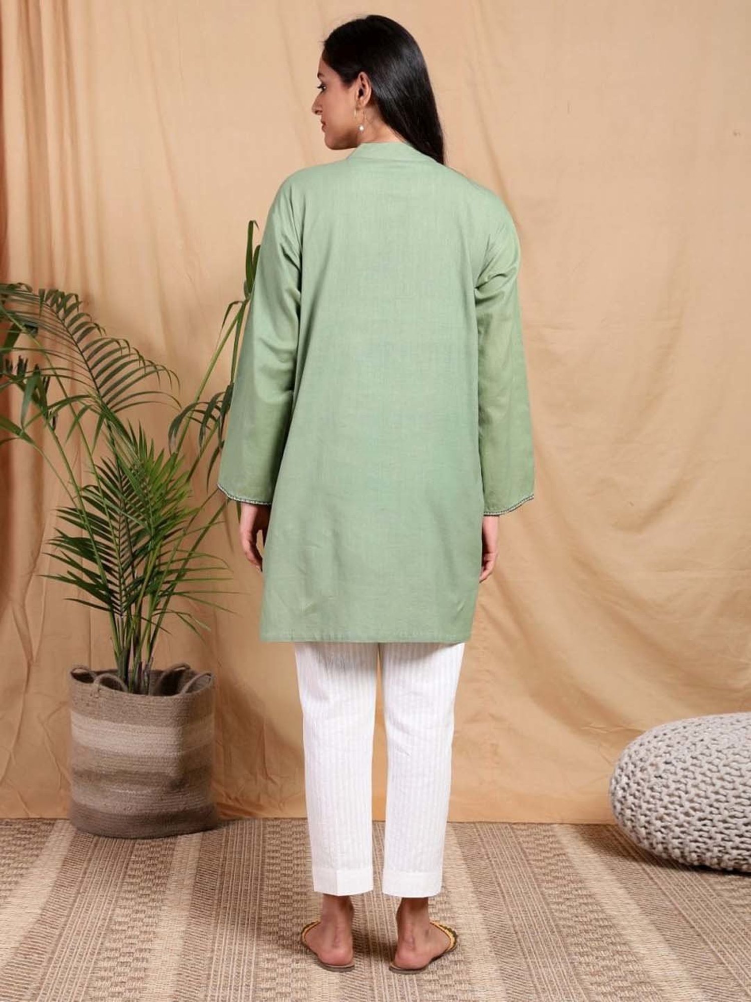 Mushio Green Hariyali Handwoven Khadi Kurta