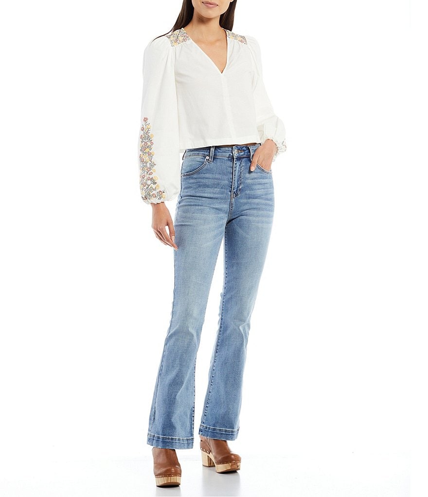 Chelsea & Violet Floral Embroidered V-Neck Long Sleeve Top