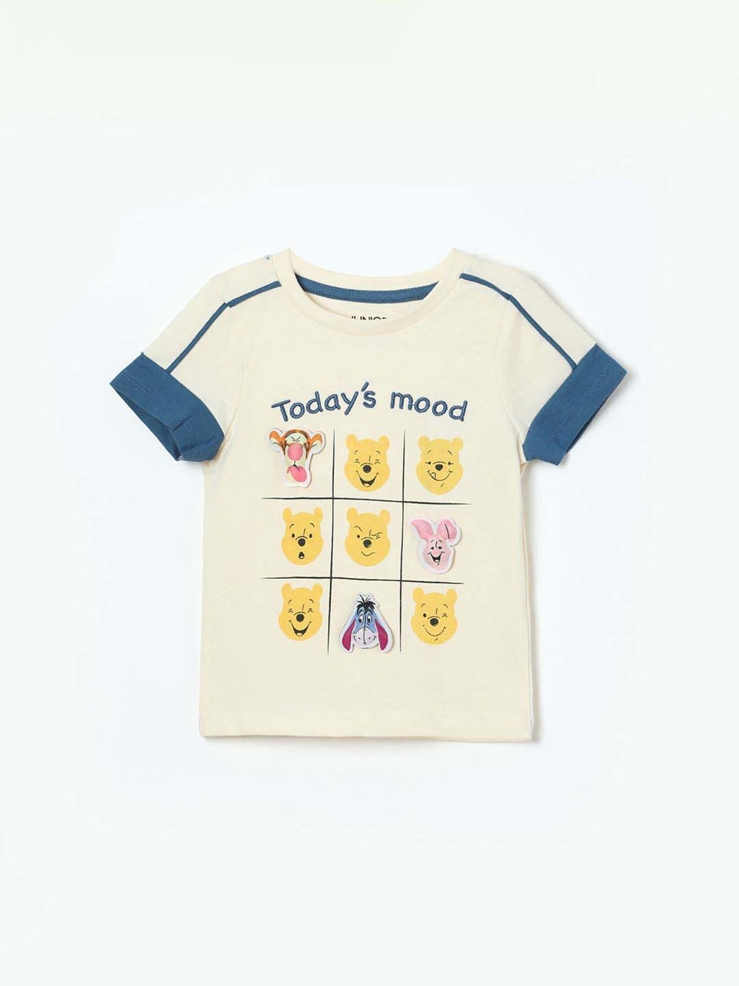 Juniors by Lifestyle Boys Cream & Blue Cotton Printed T Shirt