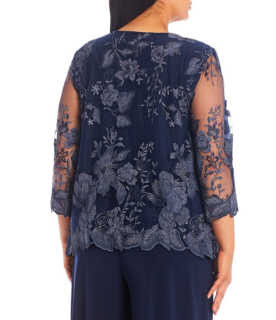 Jessica Howard Plus Size Crew Neck 3/4 Sleeve Printed Trapeze Dress