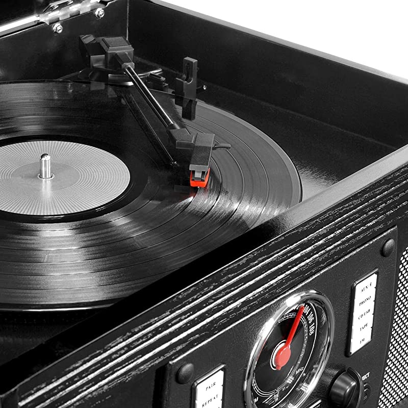 Navigator 8in1 Bluetooth Record Player amp Multimedia Center with Builtin Stereo Speakers 3Speed Turntable Vinyl to MP3 Recording | Wireless Music Streaming | Black 1SFA VTA600BBLK