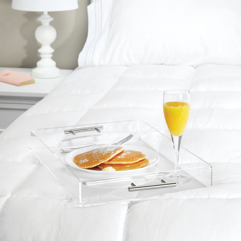 mDesign Acrylic Rectangular Serving Tray with Handles, Large, 2 Pack - Clear