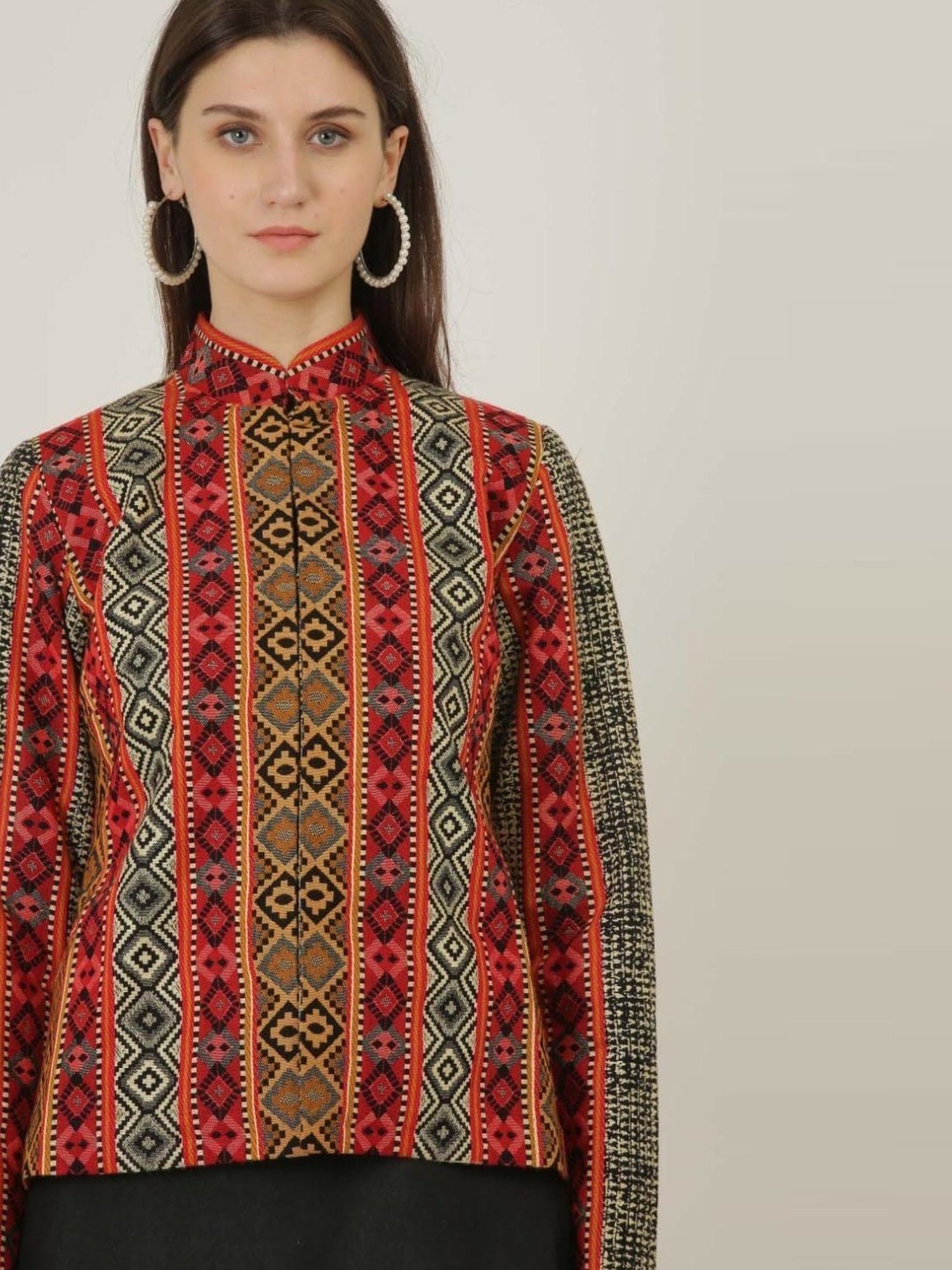 Kaanchie Nanggia Multicolor Wool Self Design Jacket